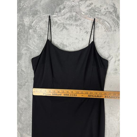 Vintage 90s Y2K Black Maxi Dress 14 Whimsigoth Spaghetti Straps Slit Witchy - Picture 13 of 16